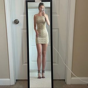 Tan Mini Dress with Black and White Detailing